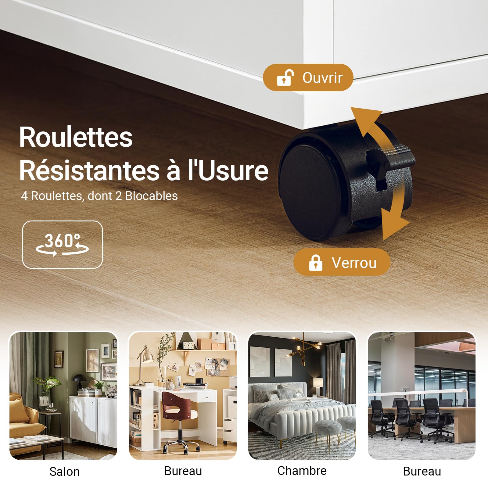 SoBuy Meuble Imprimante Mobile avec roulettes – Support d’Imprimante & Caisson Bureau avec Tiroirs et Rangement, Table d’appoint Bureau L60xP30xH60 cm, FBT130-WN