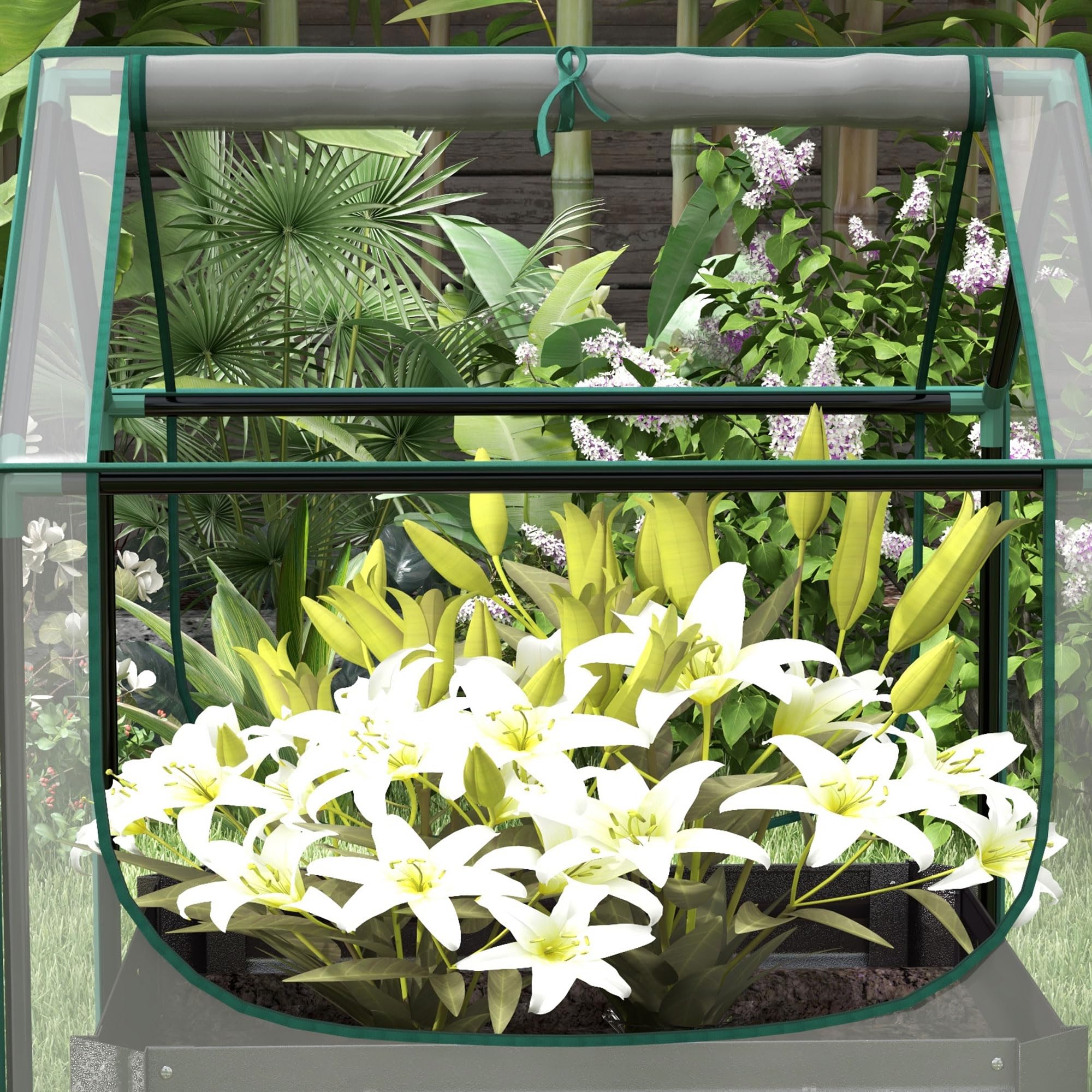 Outsunny Carré Potager de Jardin avec Mini Serre, jardinière surélevée, bac à Fleurs en Acier galvanisé, pour Herbes aromatiques et légumes dans Jardin, Balcon, terrasse, Gris foncé