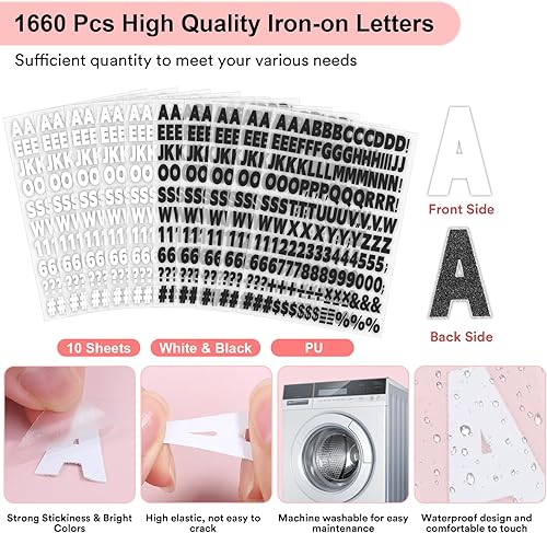 Miniatura 3 de 10 hojas de 1660 letras y números para planchar, letras de vinilo para planchar de 1 pulgada con letras de transferencia de calor de la A a la Z,