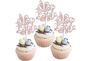 24 Pack Happy Easter Cupcake Toppers Glitter Easter Rabbit Cupcake Picks