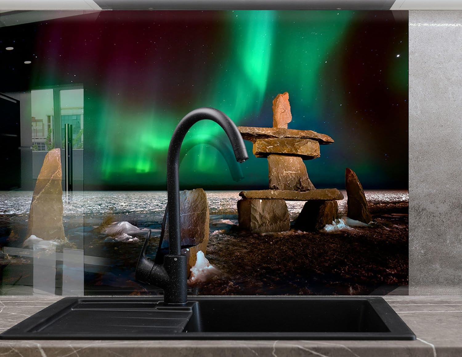 Myphotostation.com 12x12''Tempered Glass Backsplash Design Cooker Wall Backsplash Panel Glass Splashback for Kitchen Panel Design Aurora Borealis Backsplash for Stove