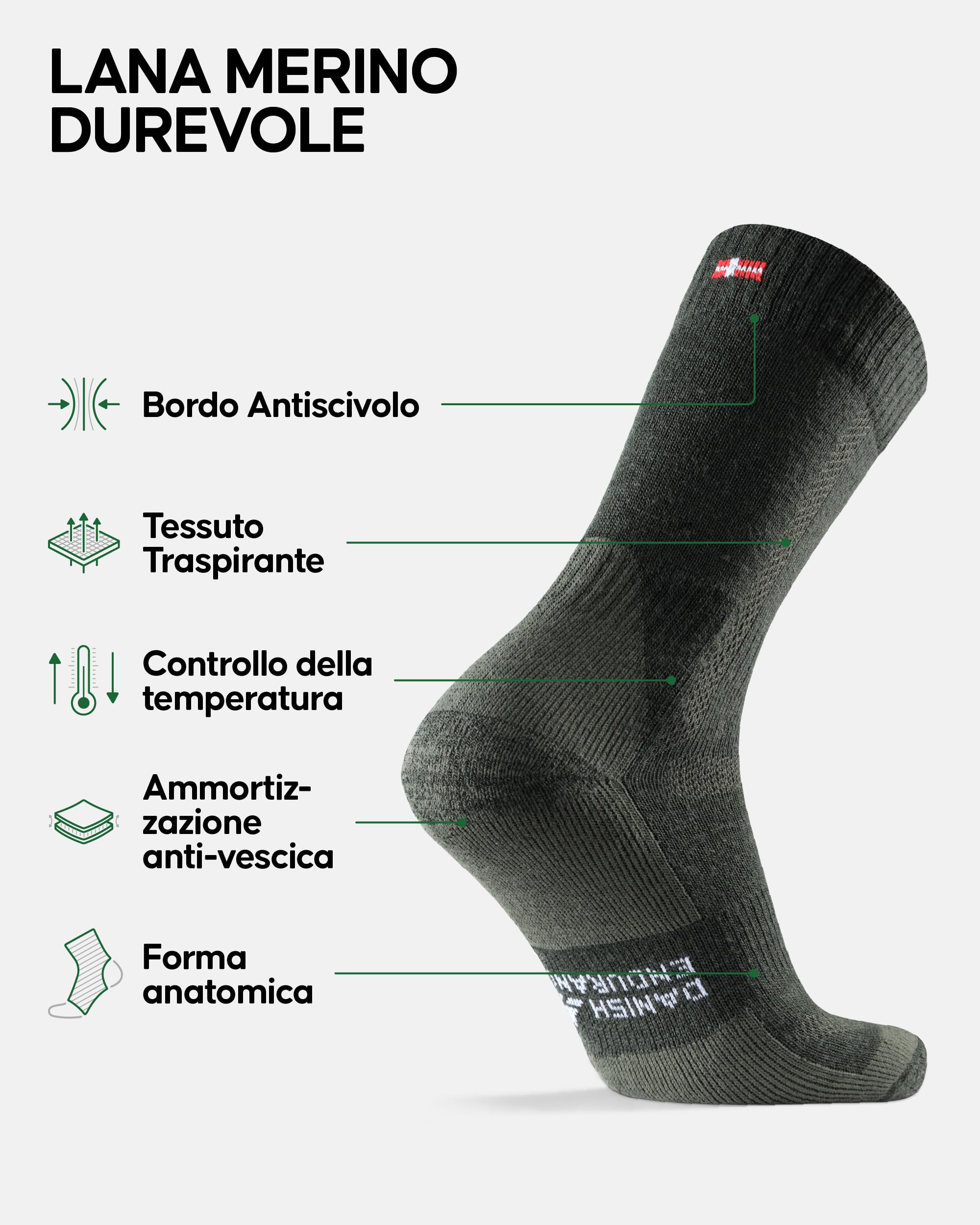 DANISH ENDURANCE Calze Trekking in Lana Merino, Anti-Vescica, Calzini Escursionismo da Uomo, Donna, Bambino, 3 Paia