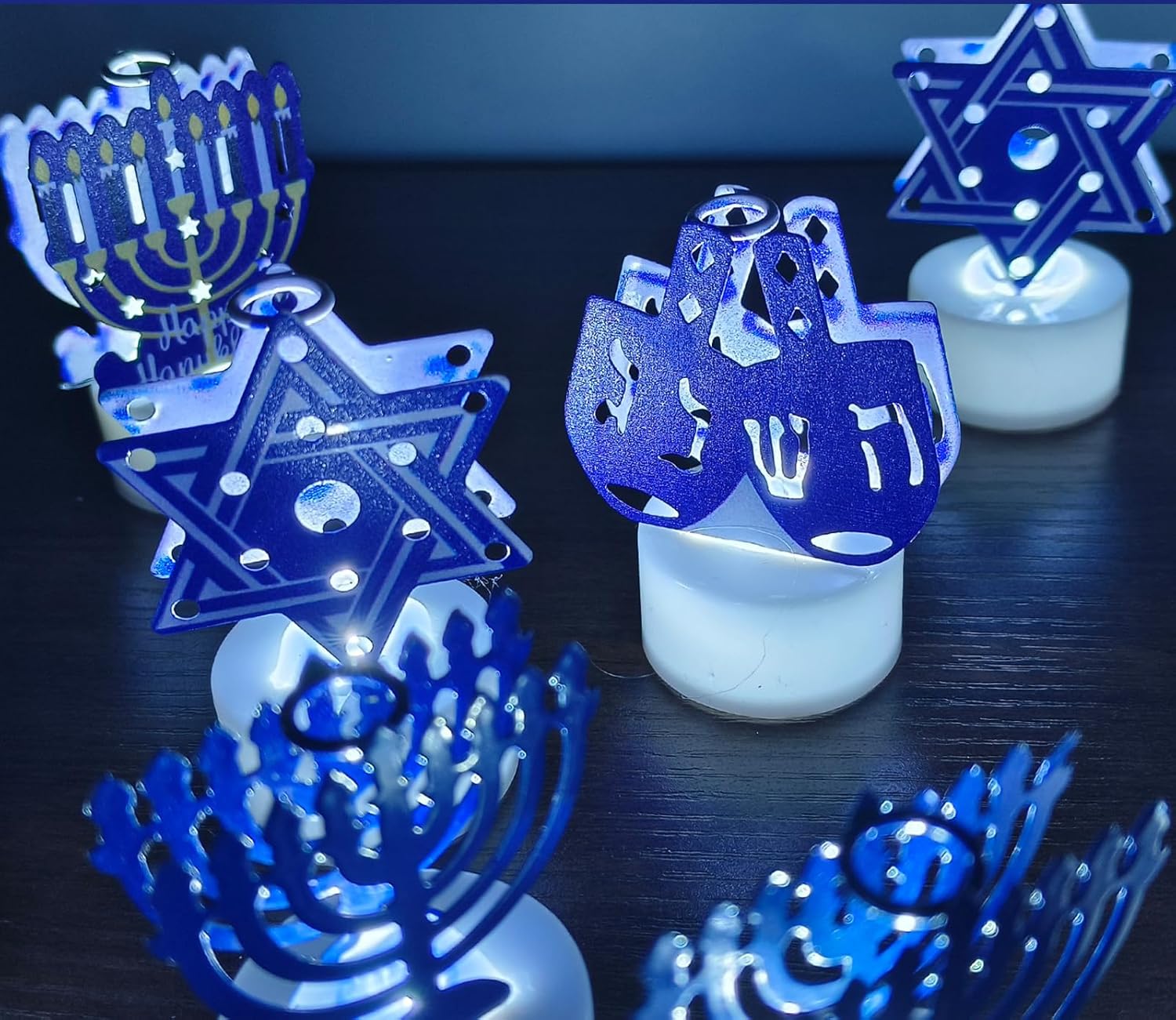 12Pack Hanukkah Flameless Candle Light, 48+Hour Flameless Flickering Electric LED Colored Tealights Candles for Chanukah Flameless Candles, Wedding Table Decor, Aniversary, Theme Party, Proposal