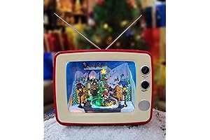 MOMENTS IN TIME Animated Red Retro TV with Mountain Scene and Santa Sleigh for Christmas