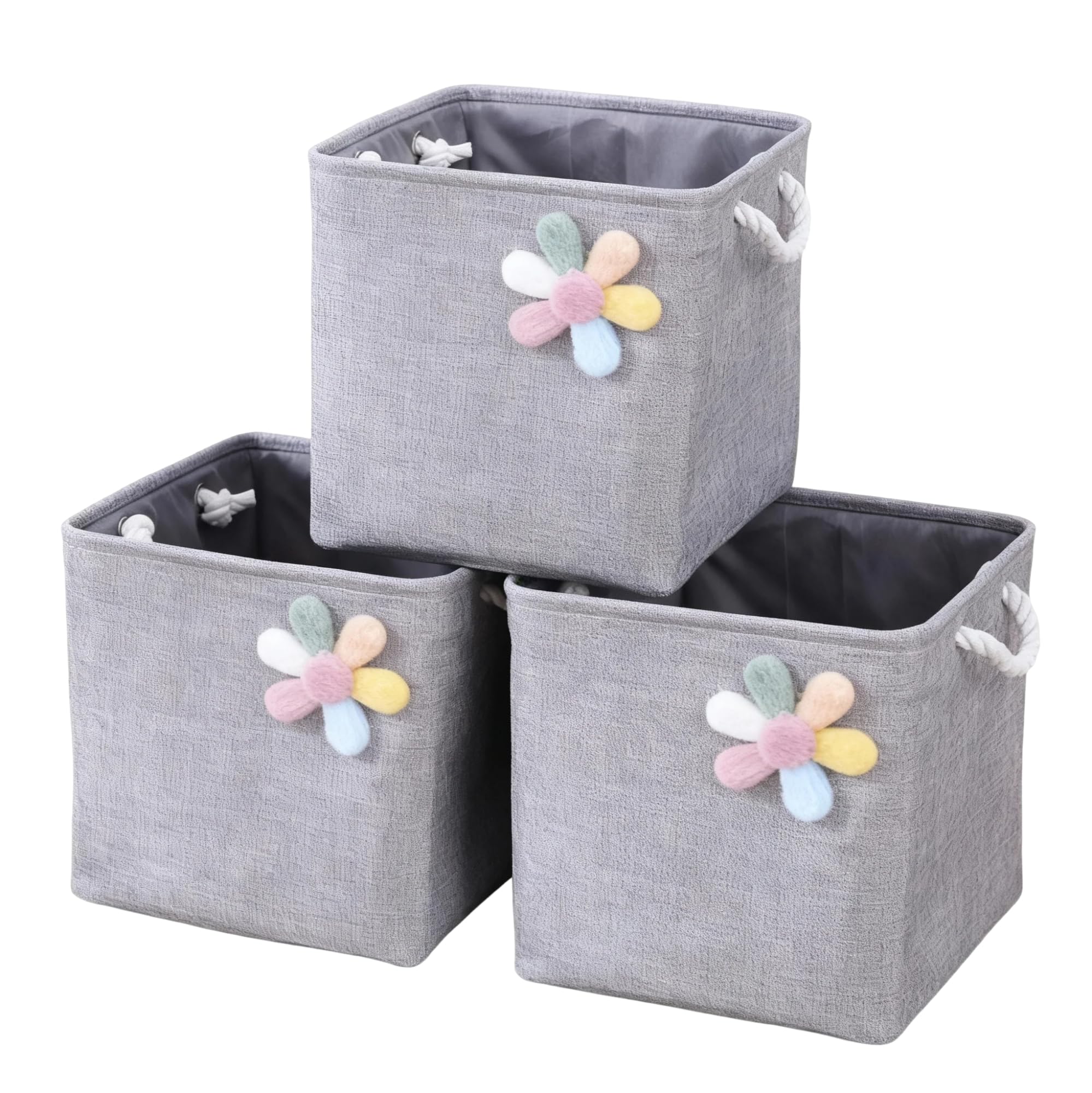 Set da 3 Organizer per Armadio,Ceste portaoggetti in Tessuto Pieghevoli con Manici per Scaffali Guardaroba,per Vestiti,Asciugamani,Giochi,33×33×33cm