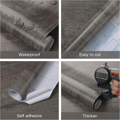 Miniatura 4 de Papel tapiz de madera de 17.7 x 394 pulgadas, papel tapiz de madera gris, papel de contacto de madera, papel tapiz autoadhesivo de grano de madera,