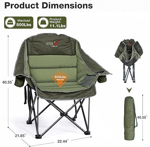 Miniatura 3 de Silla de campamento de gran tamaño, sillas de campamento acolchadas plegables portátiles con bolsillo lateral, soporte para tazas, soporte