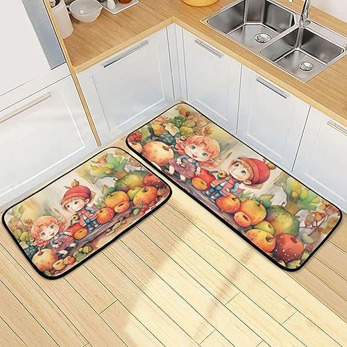 Miniatura 2 de Harvest Time Kitchen Mat 2 Pcs Set, Low Pile Kitchen Rugs Cushioned Water Absorbent Washable Floor Mats for Kitchen Sink Laundry Room