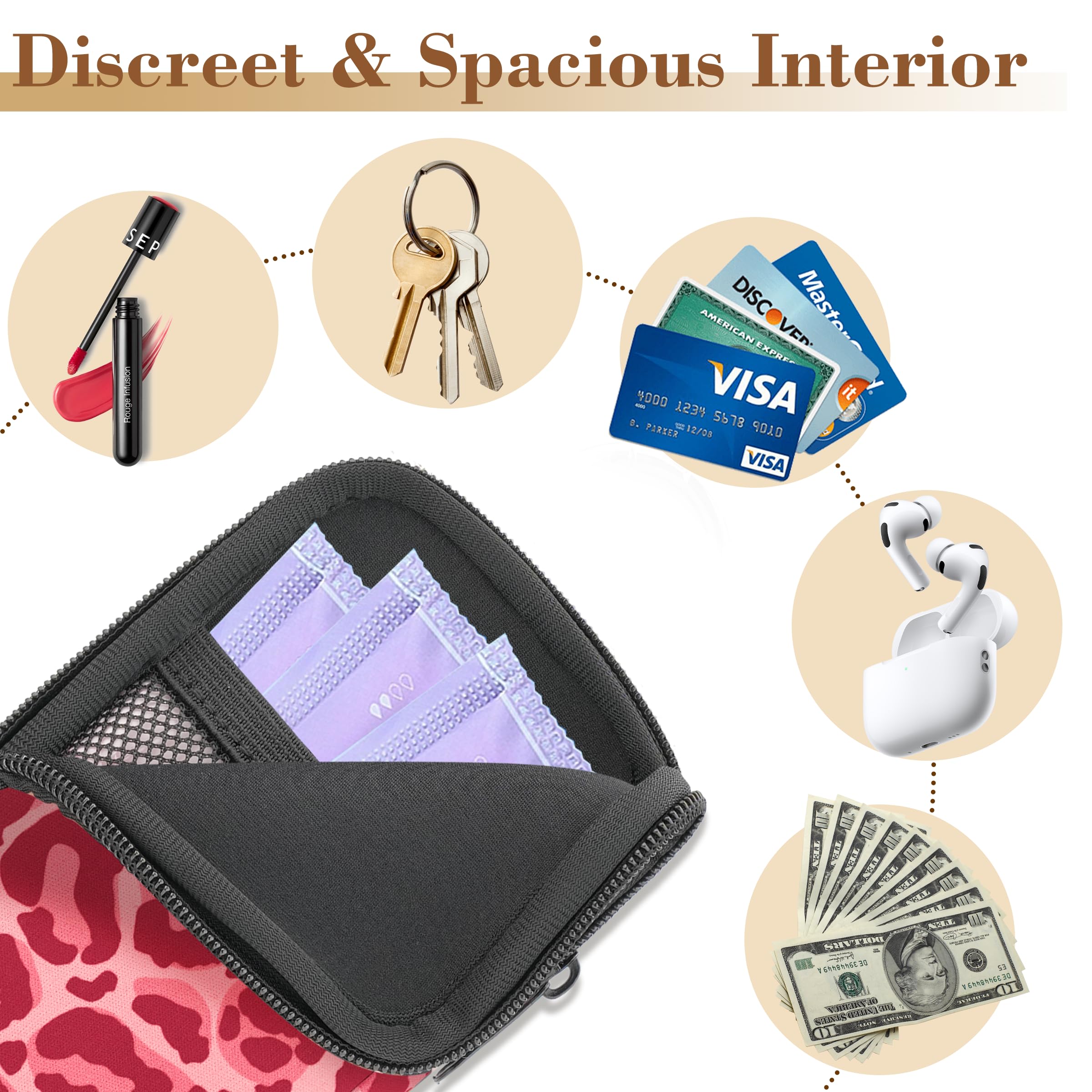 2 Pack Portable Tampon Holder Zippered Pouch with Snap Hook, Waterproof Travel-Friendly Discreet Period Bag, Feminine Products Organizer for Women Purse (Leopard)