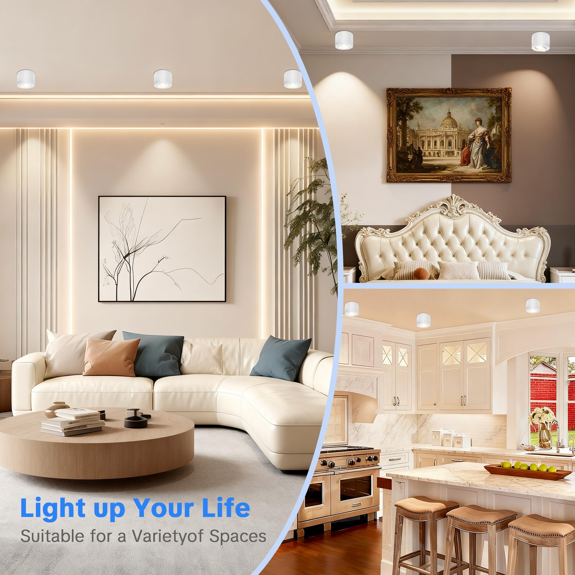 4x Led Aufbauspots Weiß - 30° Schwenkbar Ø80x60mm Deckenstrahler - inkl. 6W Led Modul 230V 2700K/4000K/6500K Dimmbar Deckenspots - Aufbaustrahler - Aufputz Spots
