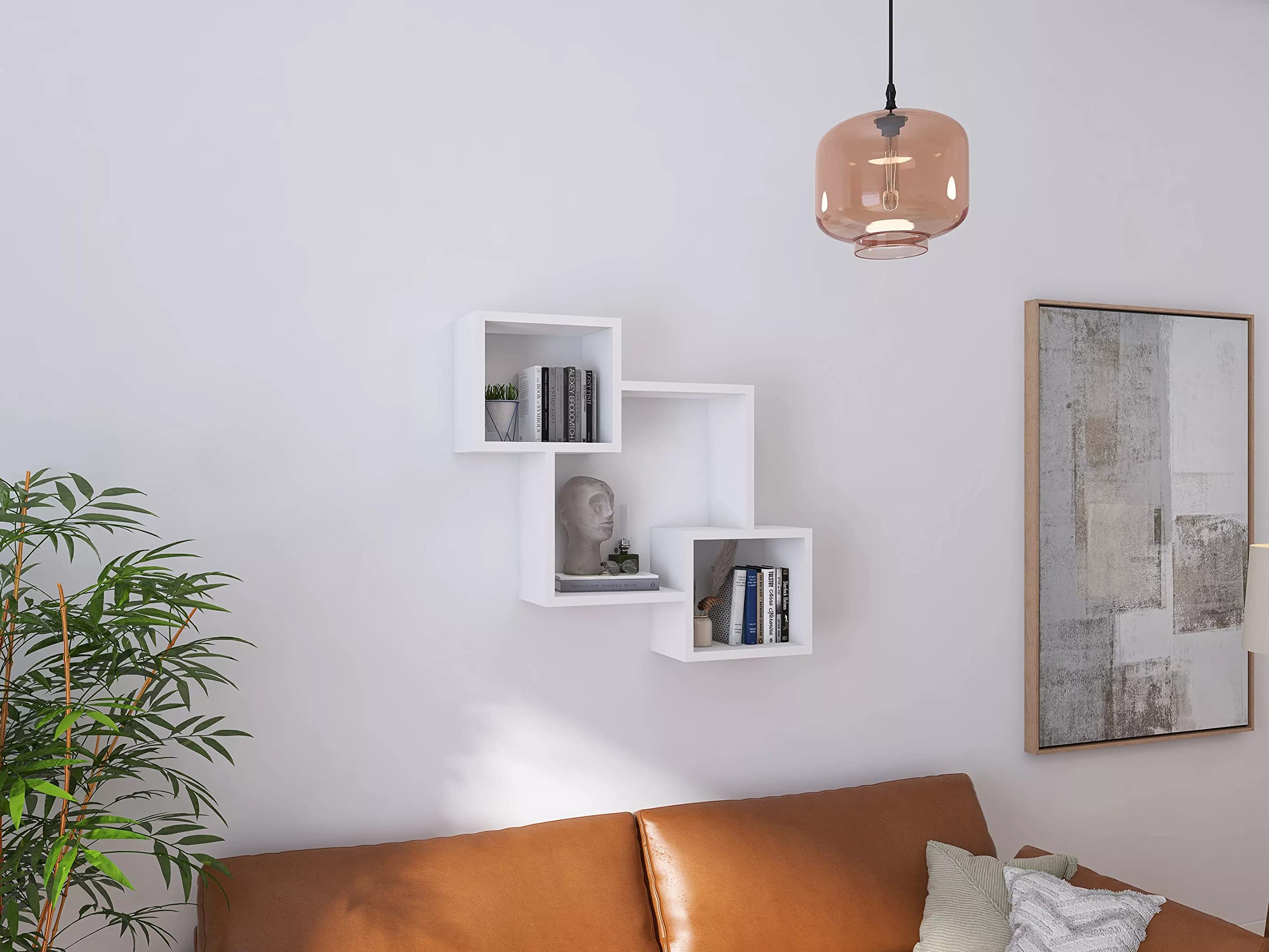 Estantería decorativa de pared con 3 estantes 78 x 71 x 18 diseño escandinavo moderna para salón cocina oficina dormitorio baño estantería colgante para presentación estantería (blanco)