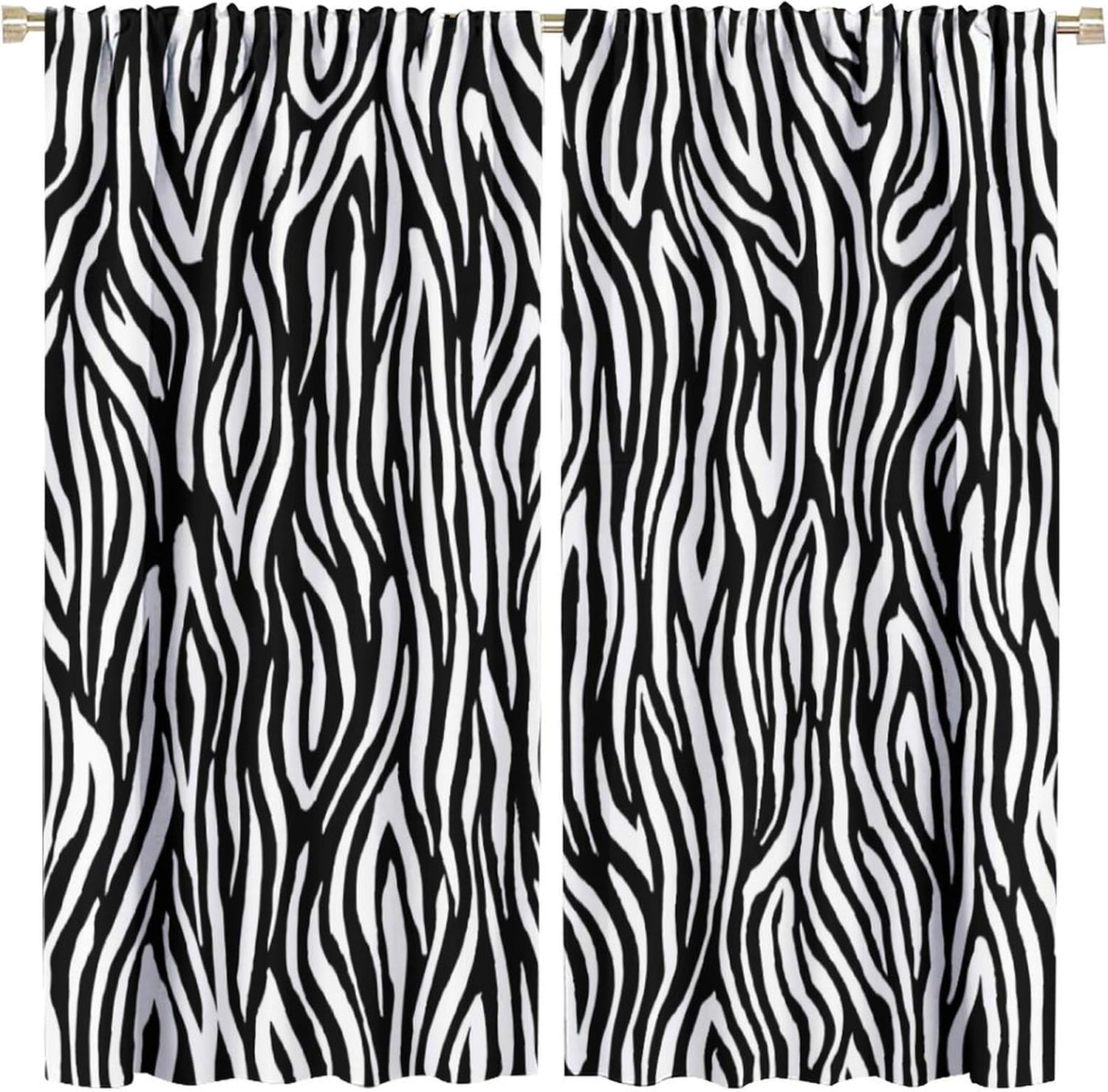Zebra Print Blackout Window Curtains, Prairie Black and White Zebra Stripe Pattern Decoration Insulate Rod Pocket Curtains for Bedroom Living Room Kids Room 42x45in