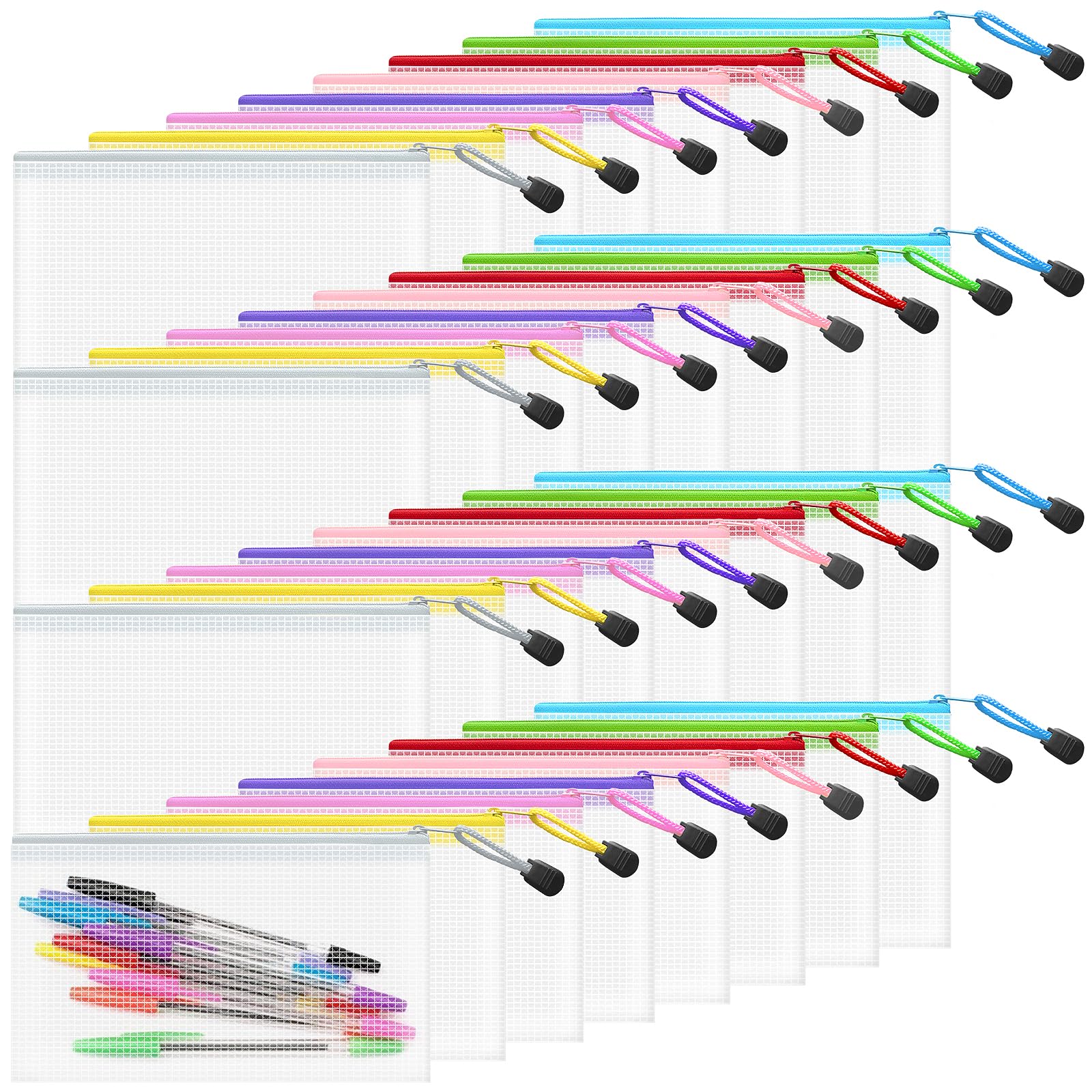 32pcs Mesh Zipper Pouch Bags Small, 8.2x4.6 Inches Zipper Pencil Bags, 8 Colors Pencil Pouch Bulk, Reusable Pencil Bags for Office Supplies and Travel Storage