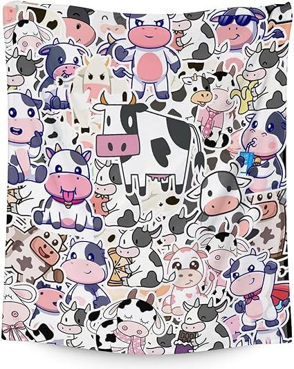 Mercuryelf Cow Throw Blanket - Soft, Fuzzy & Warm - 50x60 Inches Flannel Blankets for Living Room, Sofa - Cute Throws Gift for Teens