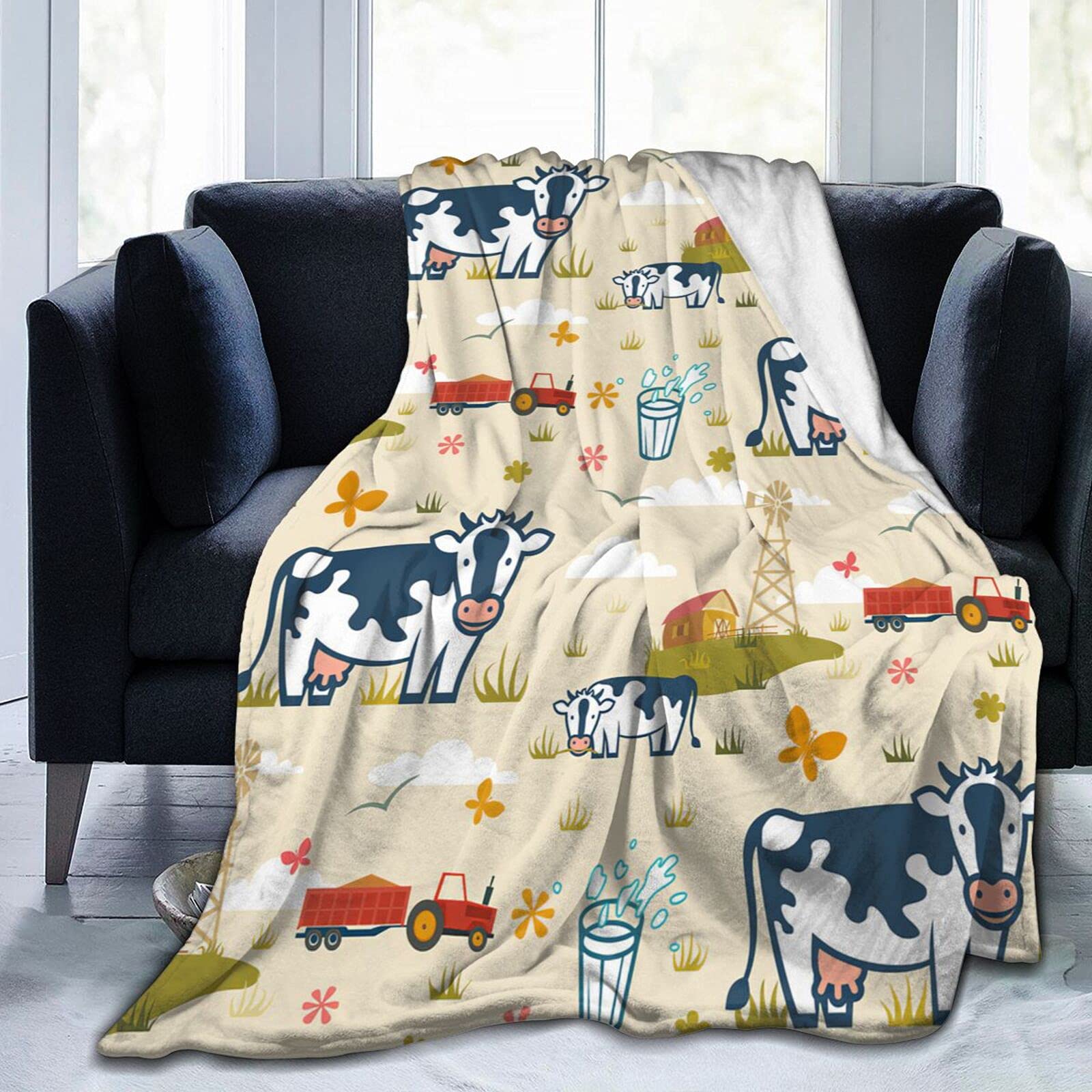 Highland Cow Print Blanket and Throws Cute Rustic Farm Cow and Flowers Throw Blankets Soft Cozy Fleece Plush Warm Flannel Bedding Blanket for Girls Kids Adults Couch Travel 50x60inch โ image 1
