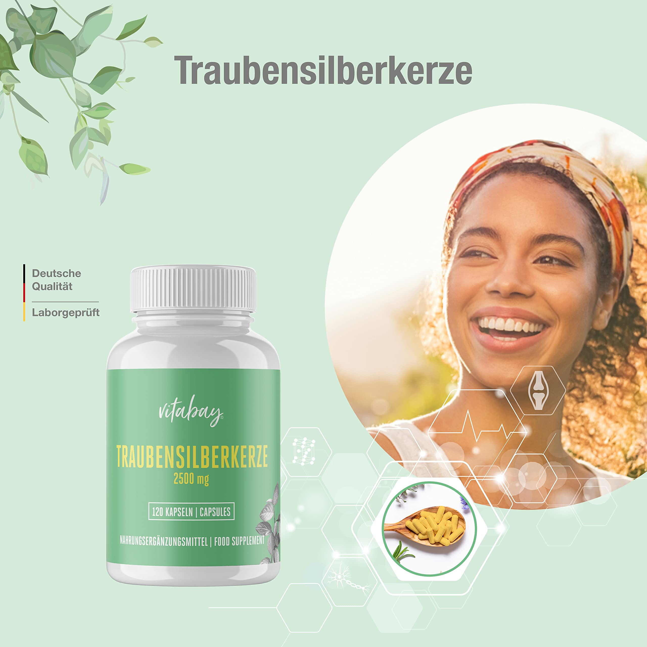 Vitabay Cimicifuga Racemosa 2.500 mg – 120 capsule vegane – Estratto di Cimicifuga racemosa (Black Cohosh) – estratto concentrato 5:1 di rizoma – testato in laboratorio in Germania – scorta 4 mesi