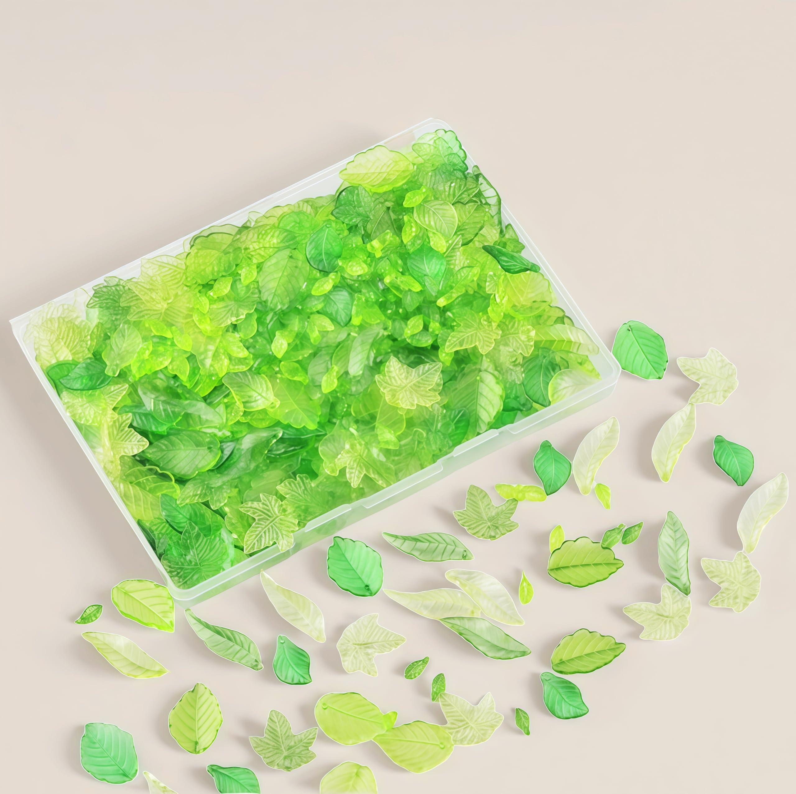 Leaf Beads 450PCS Green Beads for Jewelry Making Acrylic Green Leaf Charms Plant Bead for beaded plant Earrings Necklaces Bracelets DIY Crafts