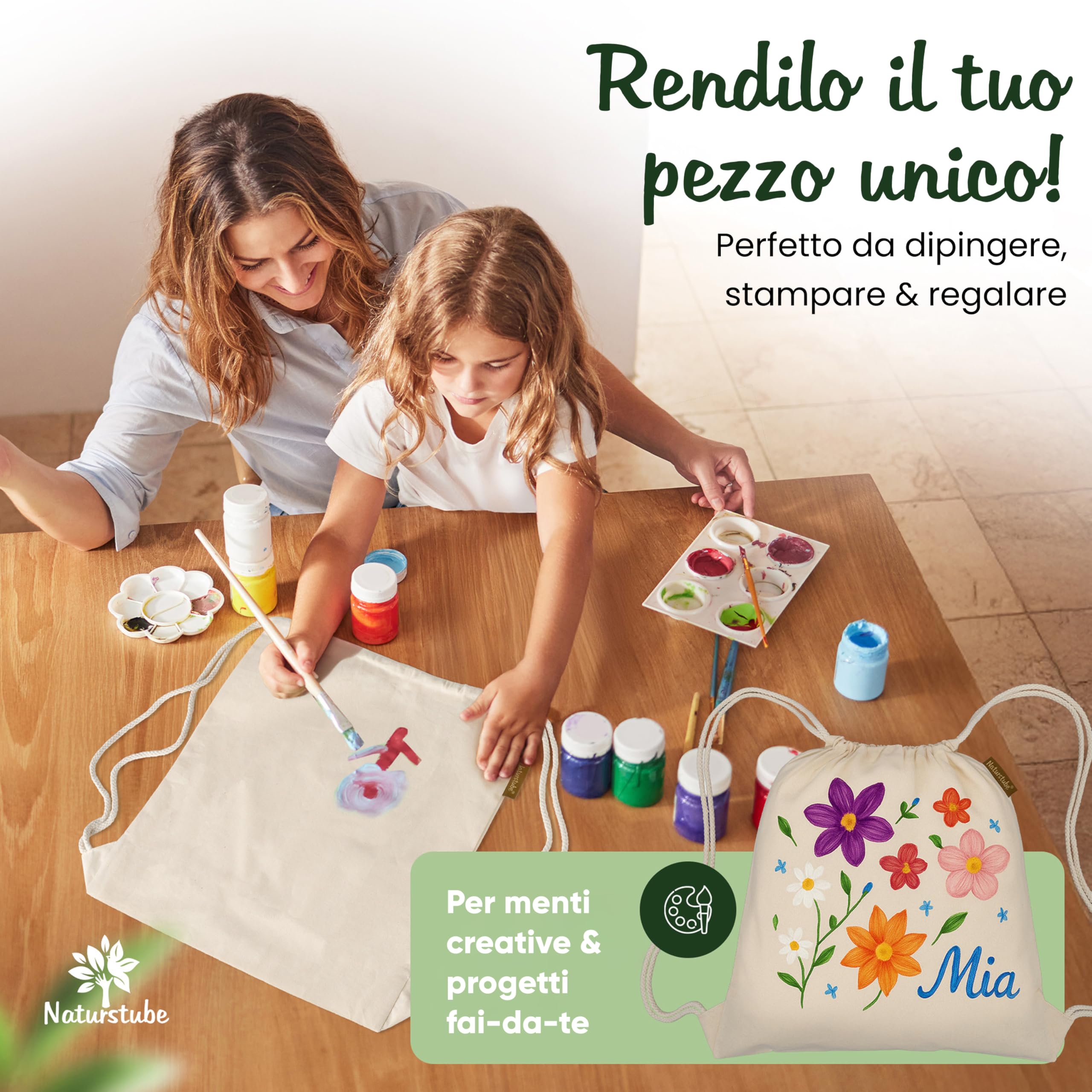 Sacca Sportiva in Cotone Naturale (10 Pezzi, 38 x 42 cm) Oeko-TEX® | Zaino Sacca con Coulisse da Palestra, Mare e Spiaggia | Sacchetta Porta Scarpe per Uomo, Donna e Bambini