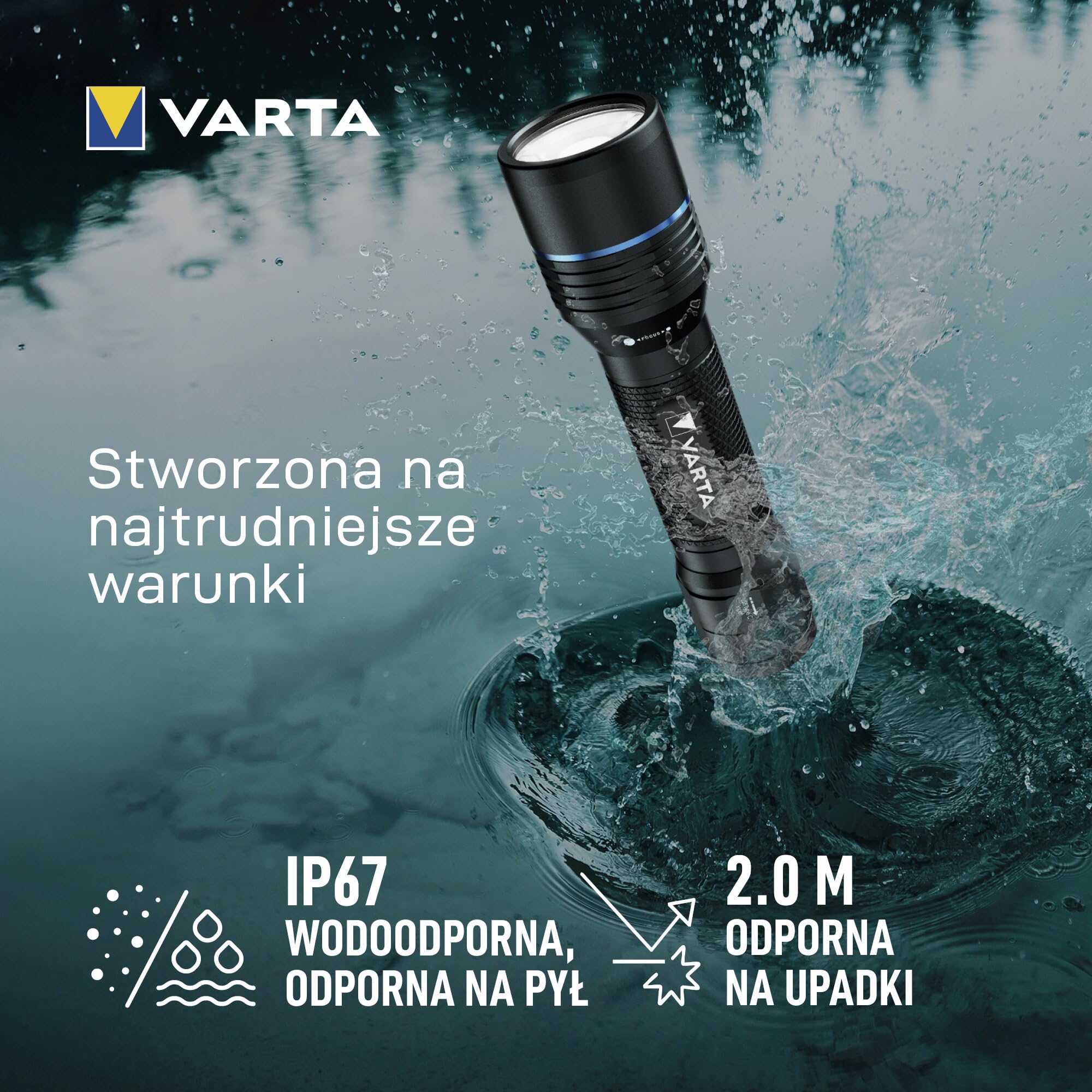 VARTA Latarka LED, Night Cutter Pro F40R, adowalna, z funkcją powerbanku, do użytku na zewnątrz i w domu, 2000 lm, wodoodporna IP67, aluminium lotnicze, precyzyjna regulacja ostrości, w tym smycz