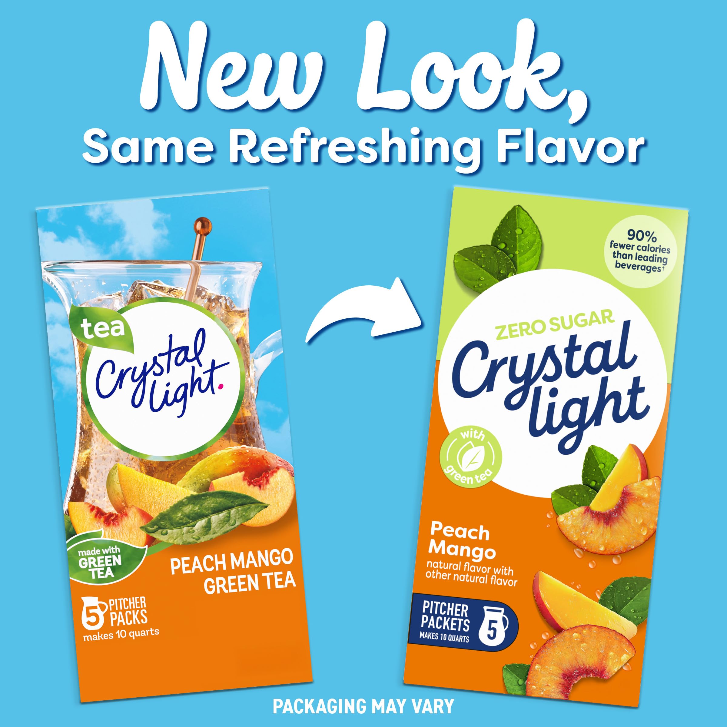 Crystal Light Drink Mix, 5 Pitcher Packets, for Flavorful Hydration and Shareable Refreshment, Peach Mango Green Tea Natural Flavor with other Natural Flavor, Made with Green Tea, 1.85 oz