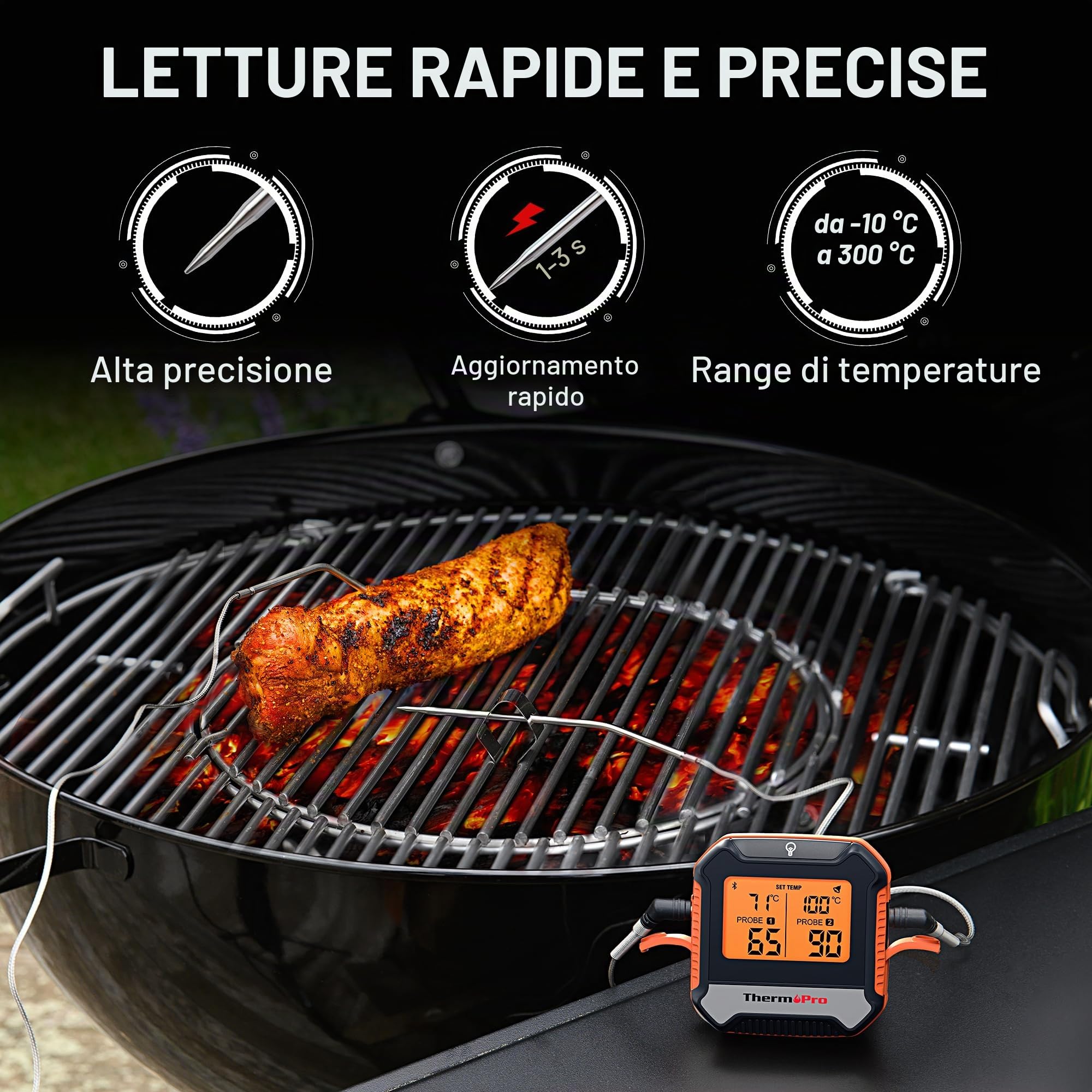 ThermoPro TempPro TP904 Termometro cucina Termometro Bluetooth per carne con 2 sonde di temperatura Termometro alimentare intelligente digitale per la cucina barbecue griglia forno affumicatore