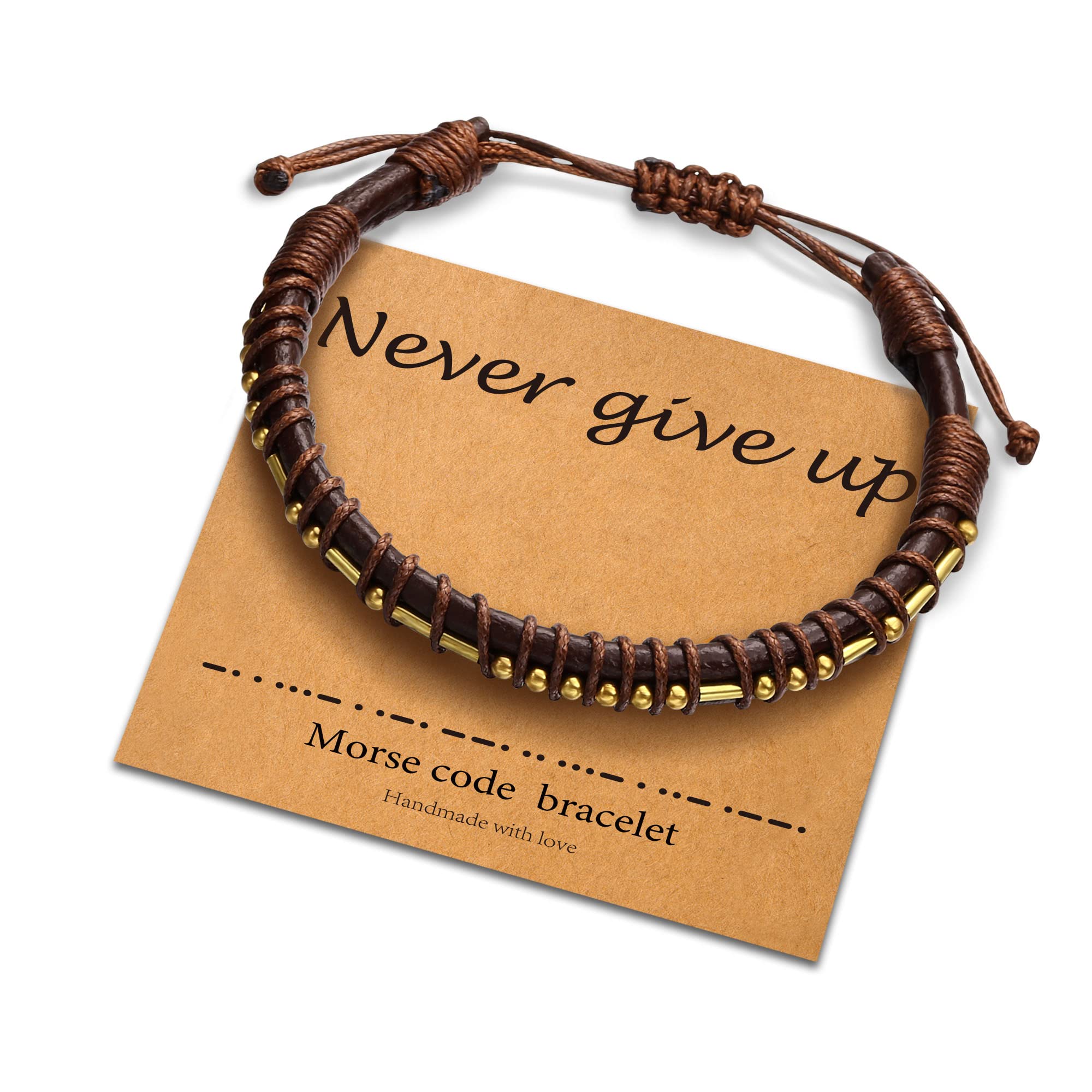 Yqljewmorse Code Bracelets For Men Women Brown Leather Bracelet