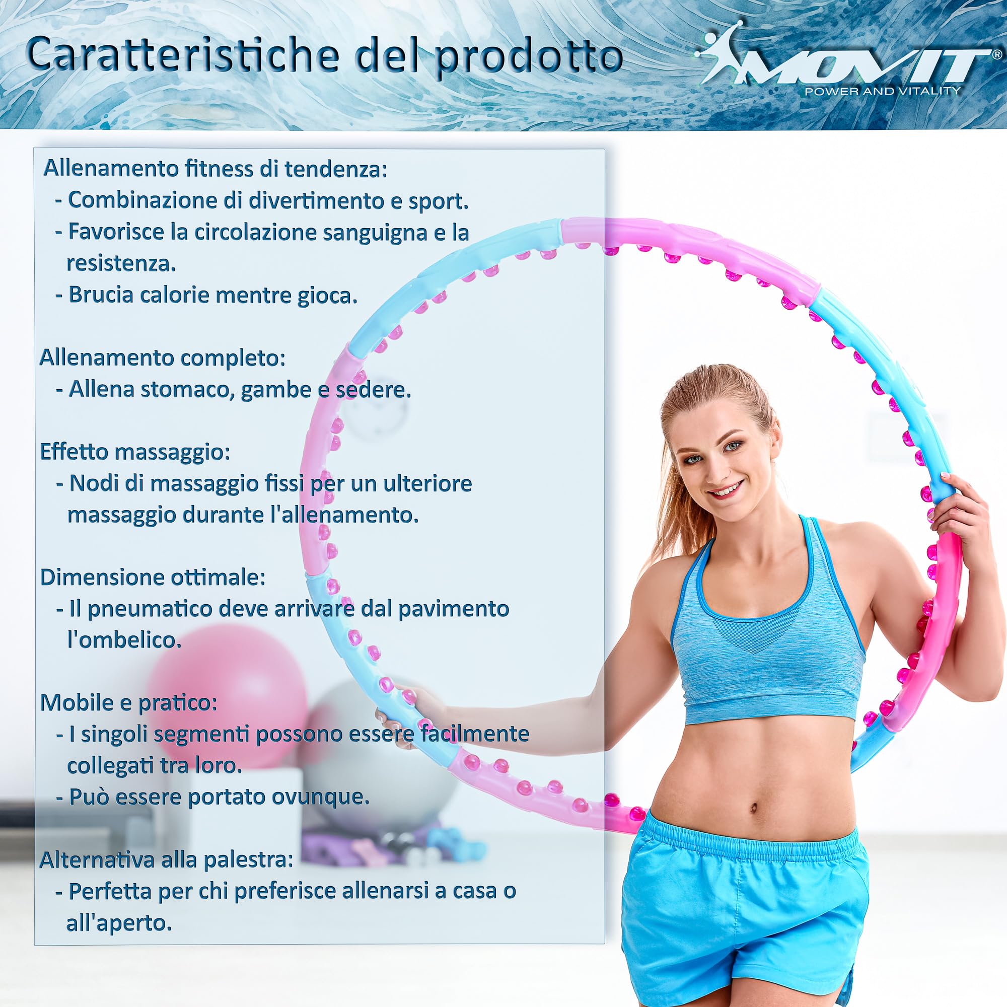 MOVIT Hula Hoop - da Adulti e Bambini, Massaggiante, Magnete Dimagrante, Regolabile, 0,9/1,3/1,7kg, Colore a Scelta - Cerchio per Ginnastica, Fitness, Hoola Hoop, Perdita di Peso