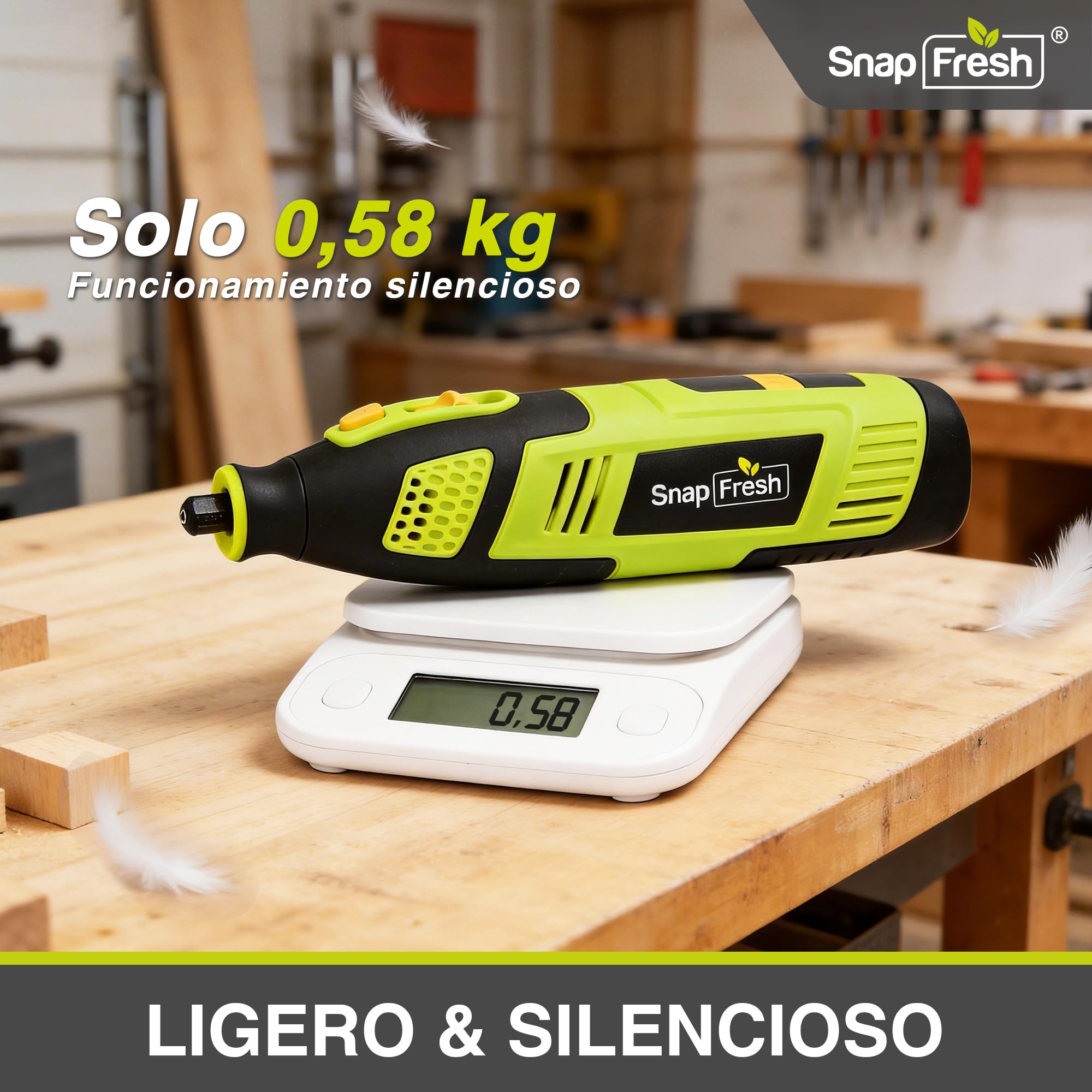 SnapFresh Herramienta Rotativa Inalámbrica 12V con Pantalla Digital, Multiherramienta con 32 Velocidades Ajustables (5000-32000 RPM), Kit Profesional con 111 Accesorios, Cargador Rápido y Maletín