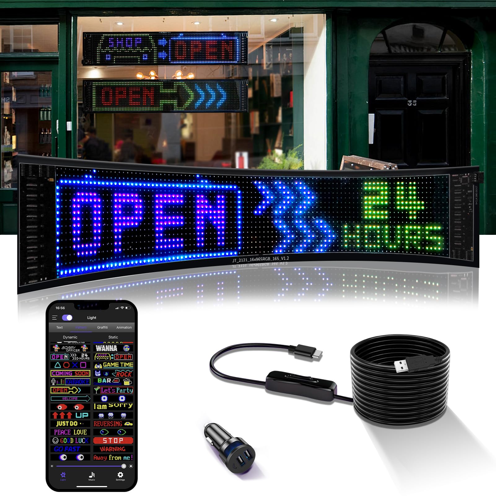 Amazon | JDVOOTD LED電光掲示板 自由編集可能 画像可能 200文字入力