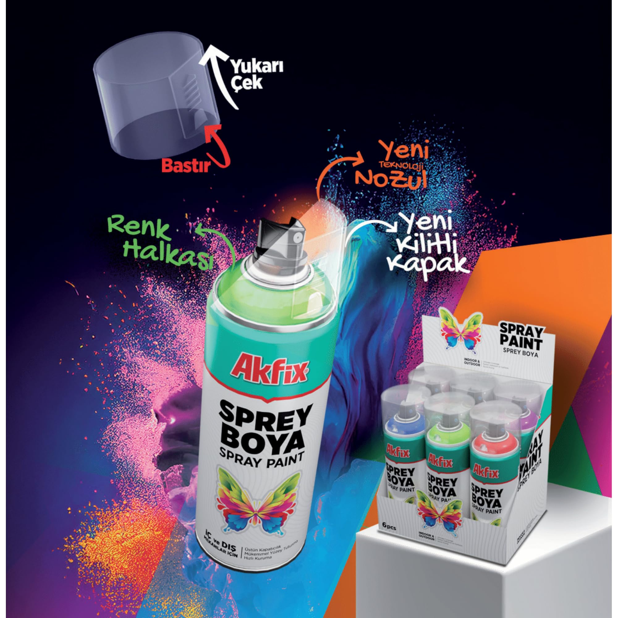 Akfix Sprey Boya, Yüksek Kapatıcılık, İç ve Dış Mekan Kullanımı, Nitro-Combi Kalite, UV Dayanıklı, Hızlı Kuruyan, Çizilme ve Darbe Dayanımlı, Çok Amaçlı Dekoratif Boya (Parlak Beyaz)