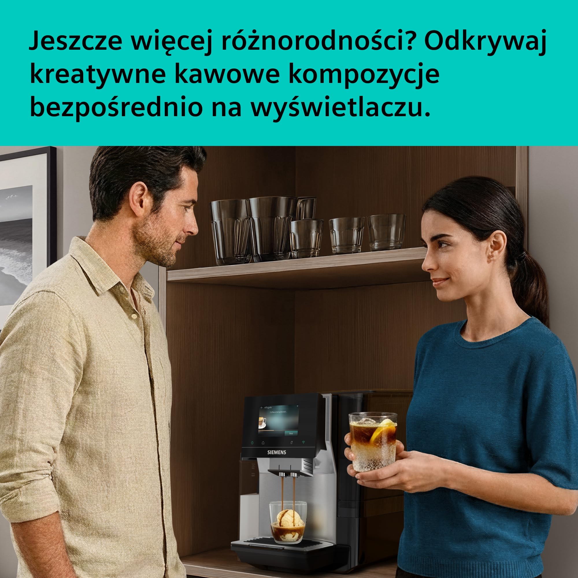 Siemens, automatyczny ekspres do kawy, EQ700 iAroma, wyświetlacz dotykowy, zintegrowany pojemnik na mleko, podgrzewacz filiżanek, Cold Brew i Slow Brew, stal nierdzewna/czarny, TQ727E03