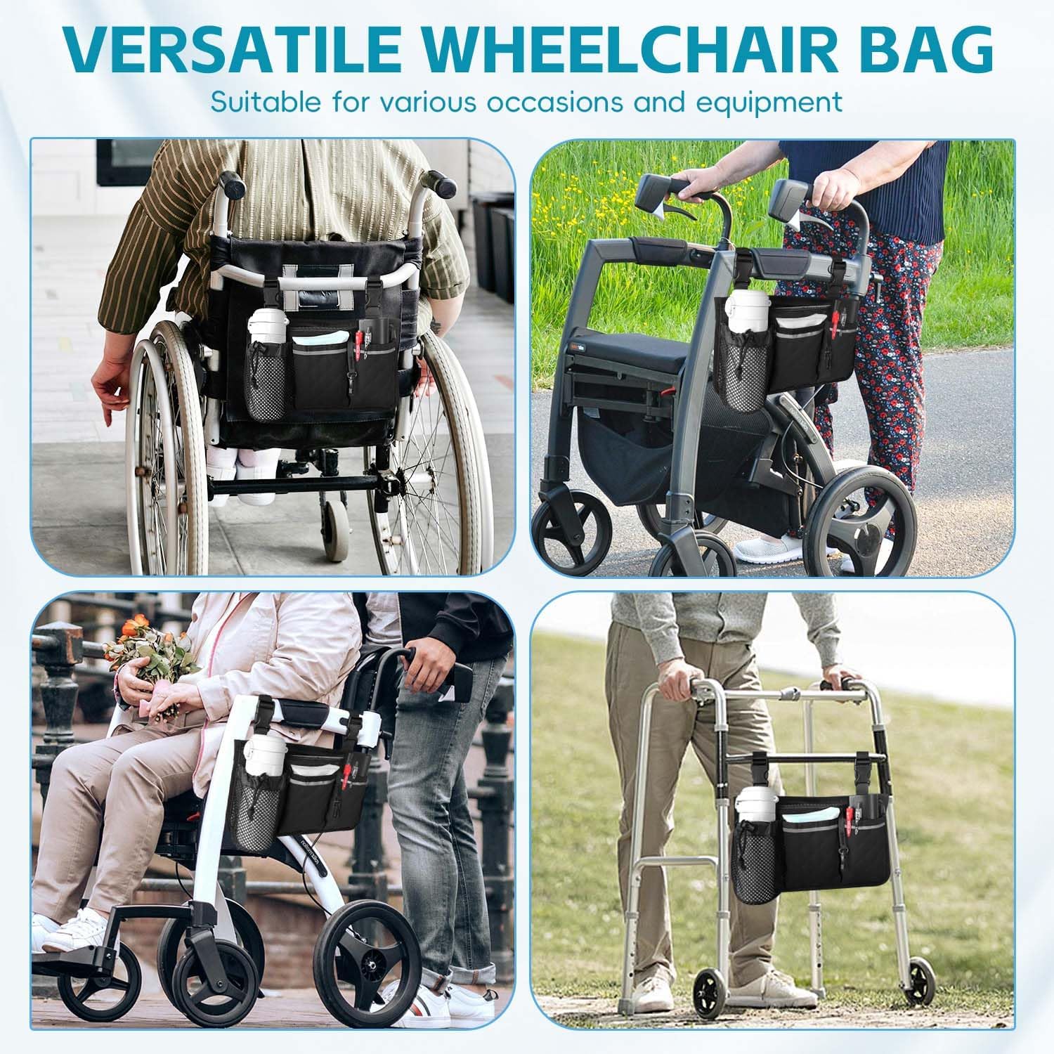 Wheelchair Bag with Cup Holder, Wheelchair Accessories Armrest Side Bag Multi Pockets Pouch for Electric Wheelchairs, Walker, Rollators & Mobility Scooters, Adults, Seniors, Black - Image 7