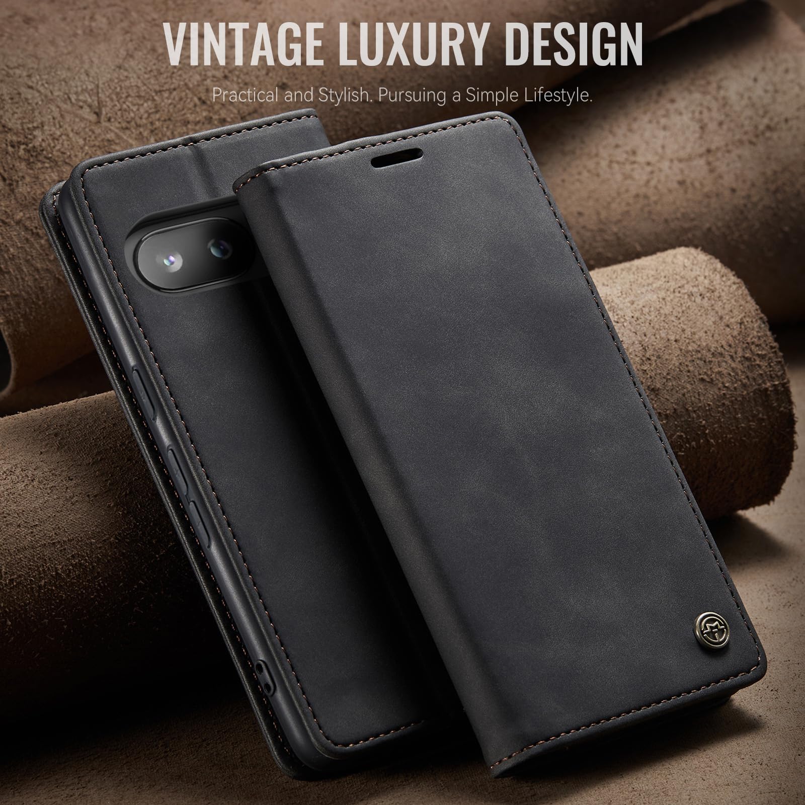 Samokor Cover per Google Pixel 9A 5G Pelle Flip Custodia Cavalletto Portafoglio Magnetica Carta Fessura Antiurto per Google Pixel 9A 5G,Nero