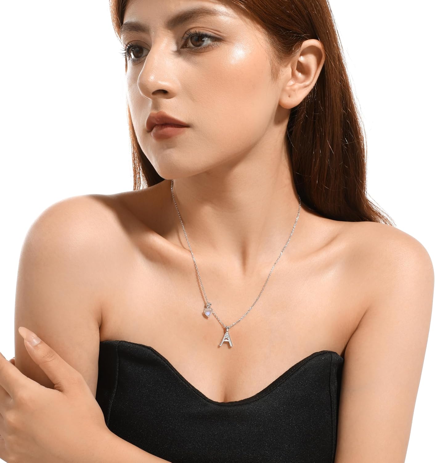 Natural Heart Moonstone Letter Necklace Alphabet Letter Pendant Necklace Dainty Initial Jewelry for women - Image 3