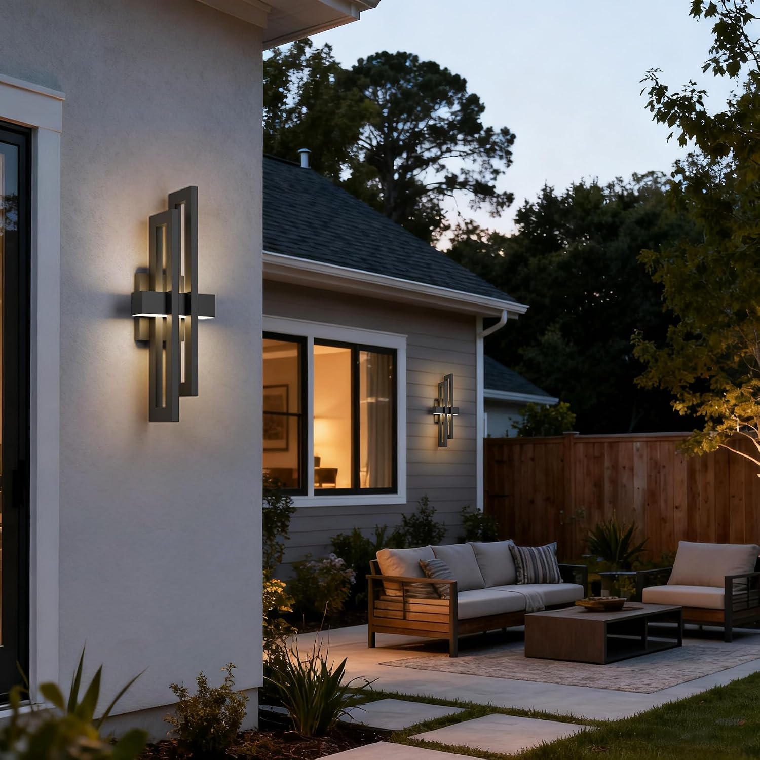 23.6 Inch Up Down Linear Outdoor Wall Light Fixtures, 2700K LED Modern Exterior Lighting Wall Mount Sconces with Rectangle Frame, IP65 Waterproof Outside Porch Lights for House Garage Yard