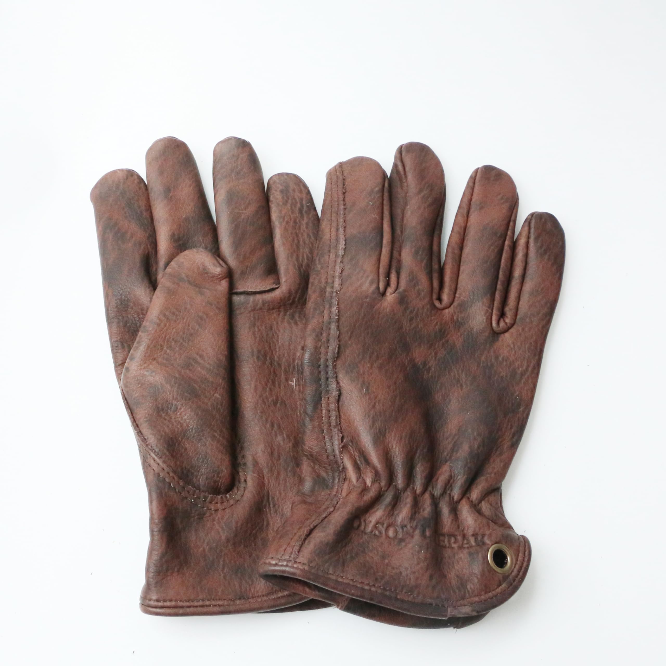 OLSON DEEPAK Mens Cowhide Leather Work Gloves Medium,Oiled Leather Gardening Gloves Womens,Utility Safety Working Gloves for Campinging/Welding/Driving/BBQ/Bushcraft,Retro Motorbike - Image 3