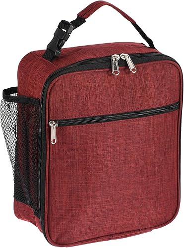 PATIKIL Lonchera aislada, lonchera impermeable con bolsillosasa, bolsa de almuerzo portátil para oficina, trabajo, picnic al aire libre, color rojo