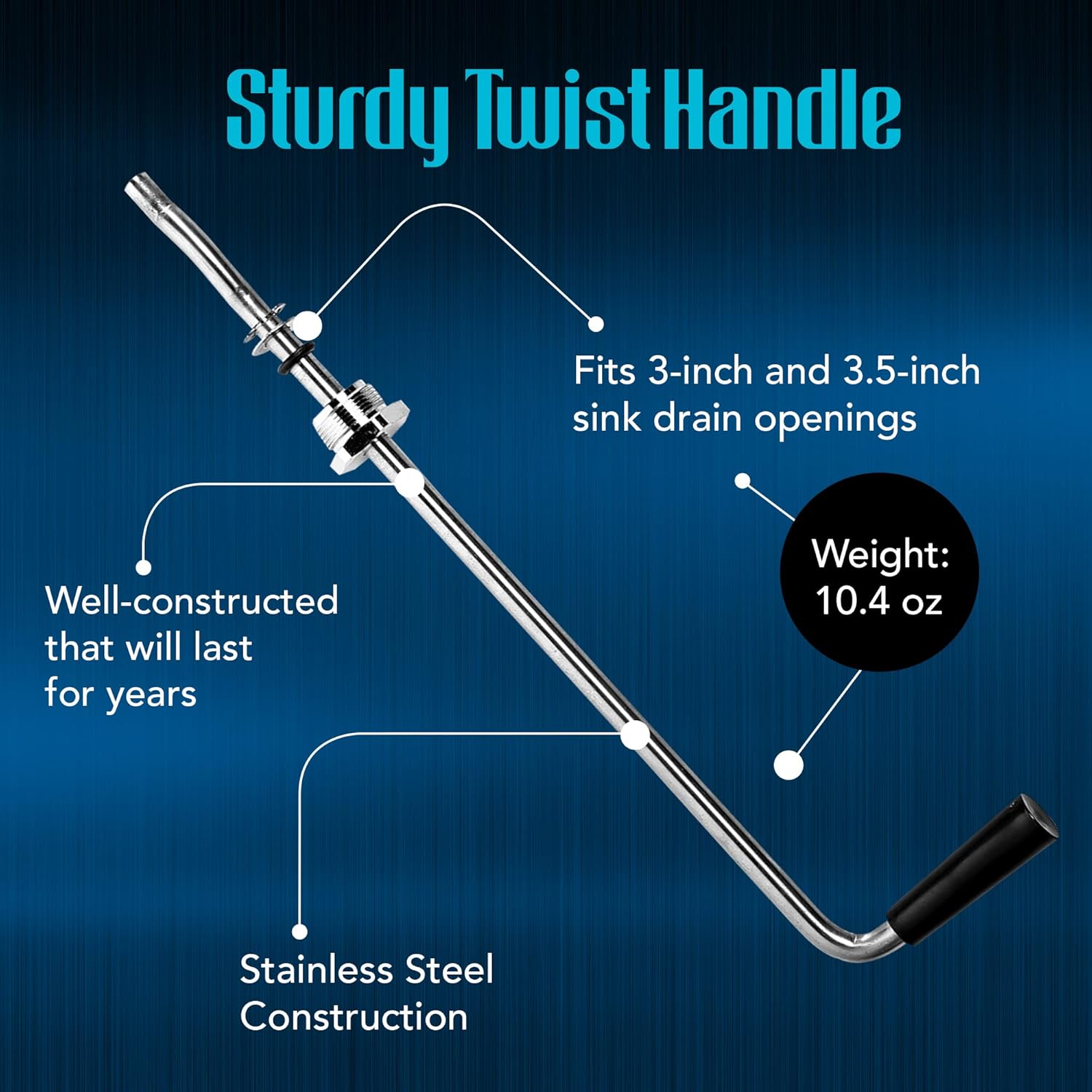 Rotary Twist Drain Handle for Commercial Sink, Controls Drain Stopper, Replaces Old Handles