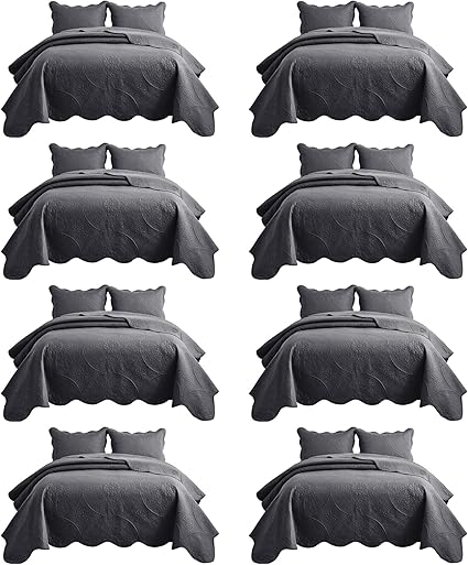 IR Imperial Rooms 8 Pack Quilt King Size Bedding (106" x 96") - Bulk Wholesale for Hotels, Guest Bedroom & Airbnbs - Lightweight Microfiber Reversible Floral Embossed Quilts Bedspreads (Charcoal)