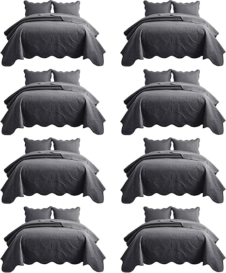 IR Imperial Rooms 8 Pack Quilt King Size Bedding (106" x 96") - Bulk Wholesale for Hotels, Guest Bedroom & Airbnbs - Lightweight Microfiber Reversible Floral Embossed Quilts Bedspreads (Charcoal)