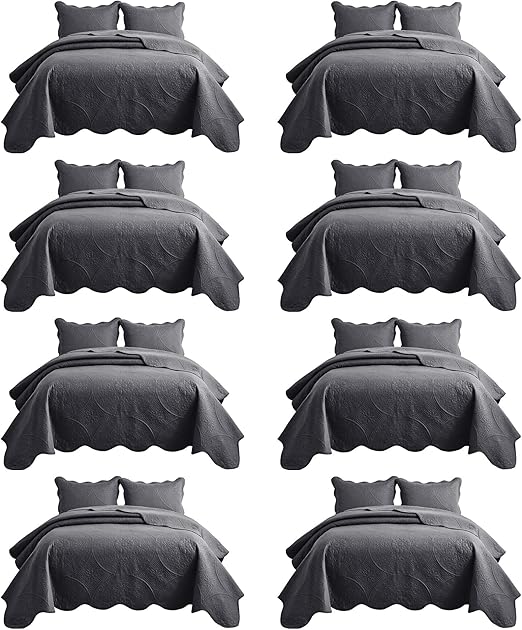 IR Imperial Rooms 8 Pack Quilt King Size Bedding (106" x 96") - Bulk Wholesale for Hotels, Guest Bedroom & Airbnbs - Lightweight Microfiber Reversible Floral Embossed Quilts Bedspreads (Charcoal)