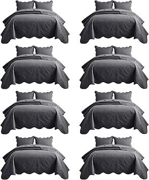 IR Imperial Rooms 8 Pack Quilt King Size Bedding (106" x 96") - Bulk Wholesale for Hotels, Guest Bedroom & Airbnbs - Lightweight Microfiber Reversible Floral Embossed Quilts Bedspreads (Charcoal)