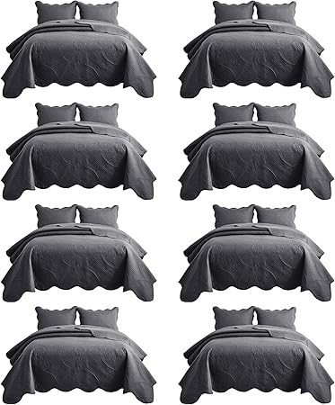 IR Imperial Rooms 8 Pack Quilt King Size Bedding (106" x 96") - Bulk Wholesale for Hotels, Guest Bedroom & Airbnbs - Lightweight Microfiber Reversible Floral Embossed Quilts Bedspreads (Charcoal)