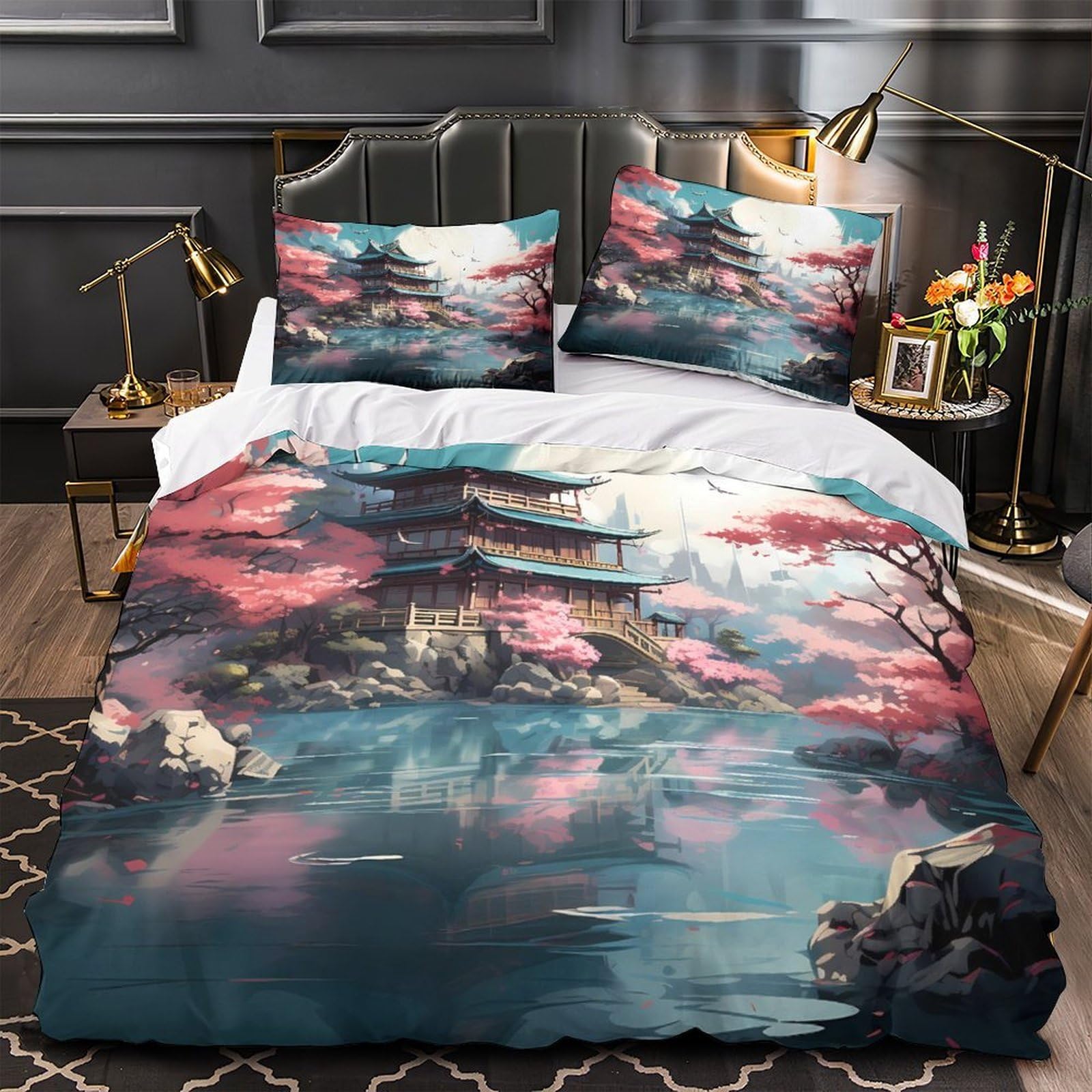 Housse de couette king parure de lit microfibre 220x240 confortable et léger