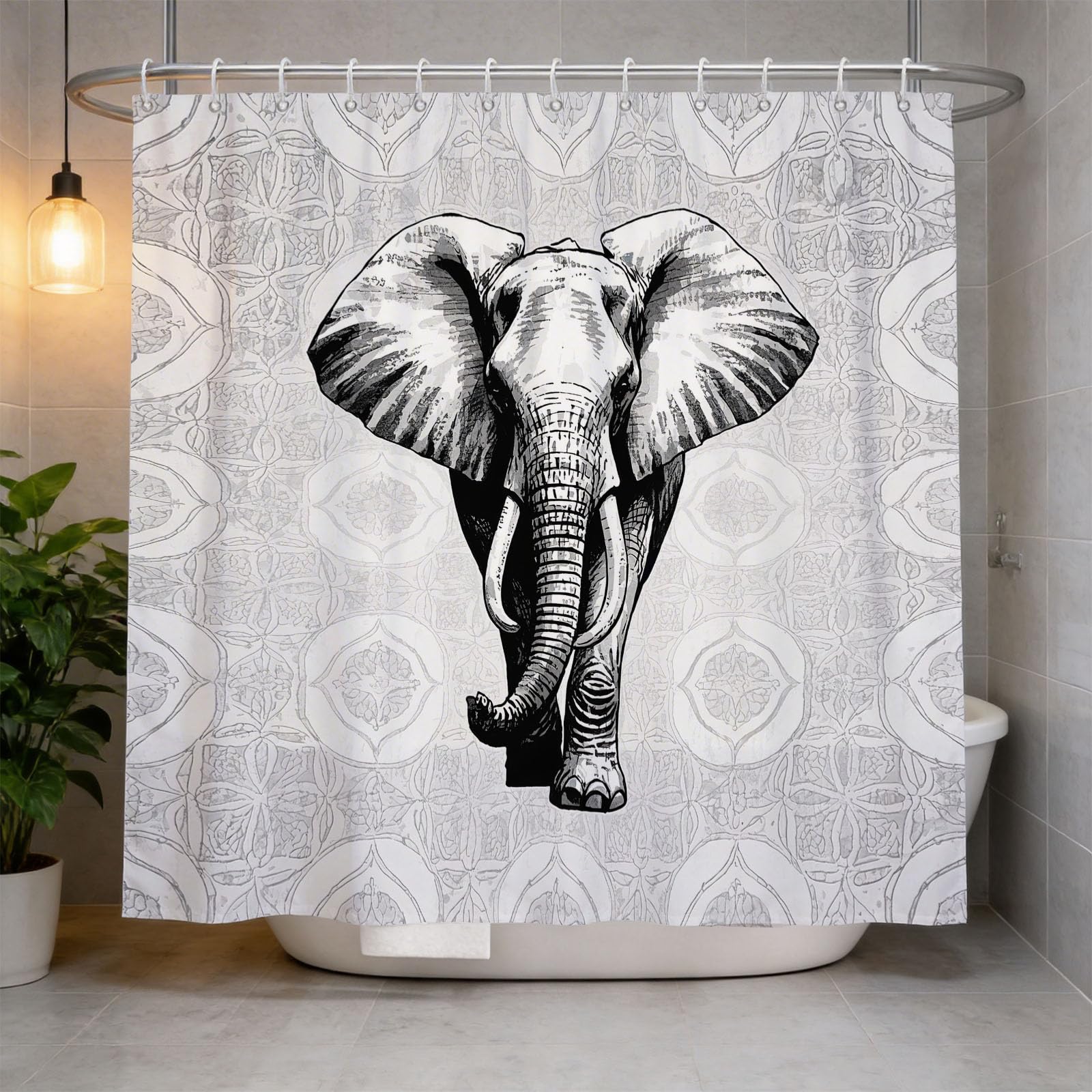 Hongduo 3D Elephant Shower Curtain for Stalls Bathtubs Simple Bathroom Decor Shower Curtain Set Polyester Fabric Waterproof 200x200cm/79X79 Inch with Hooks