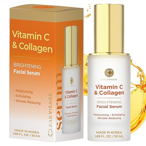 Clear Visage Suero de vitamina C para la cara con colágeno, probado por dermatólogos, antienvejecimiento, cuidado de la piel coreano, desvanece el