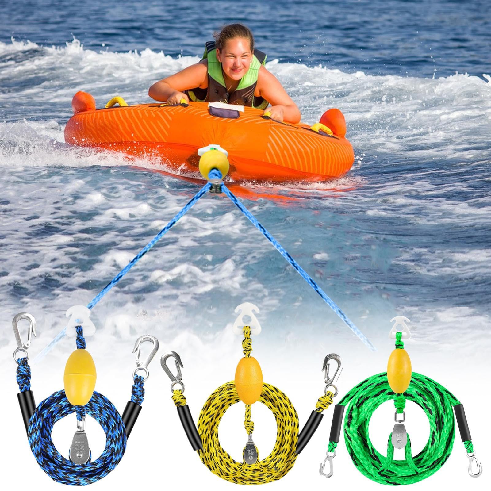 Imbracatura per traino da sci acquatico con connettore rapido - 4 connettori per corda da barca per cavaliere per tirare tubi, wakeboards e sport | rimorchio durevole per principianti e adulti