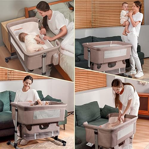 Miniatura 5 de Soobaby Cuna para bebé, cuna 3 en 1, cama portátil ajustable para bebé, cuna para recién nacido, cama imprescindible para bebé, color caqui
