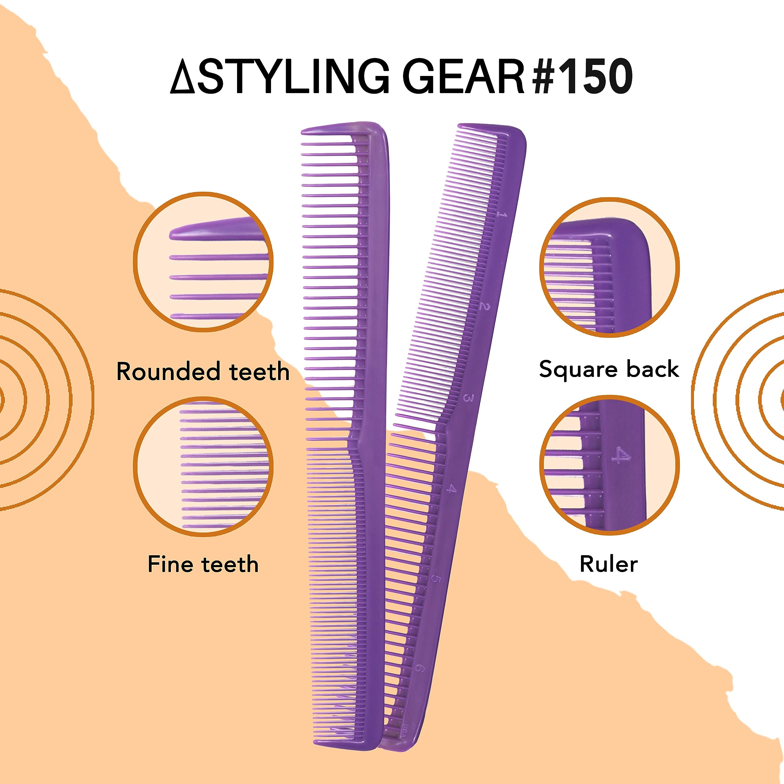 Styling Gear #150 Kamm-Set mit 3 Friseurkämmen, für Herren und Damen, Taschenkämme für Haarstyling, Bart und Schnurrbartpflege, hergestellt in den USA (lila)