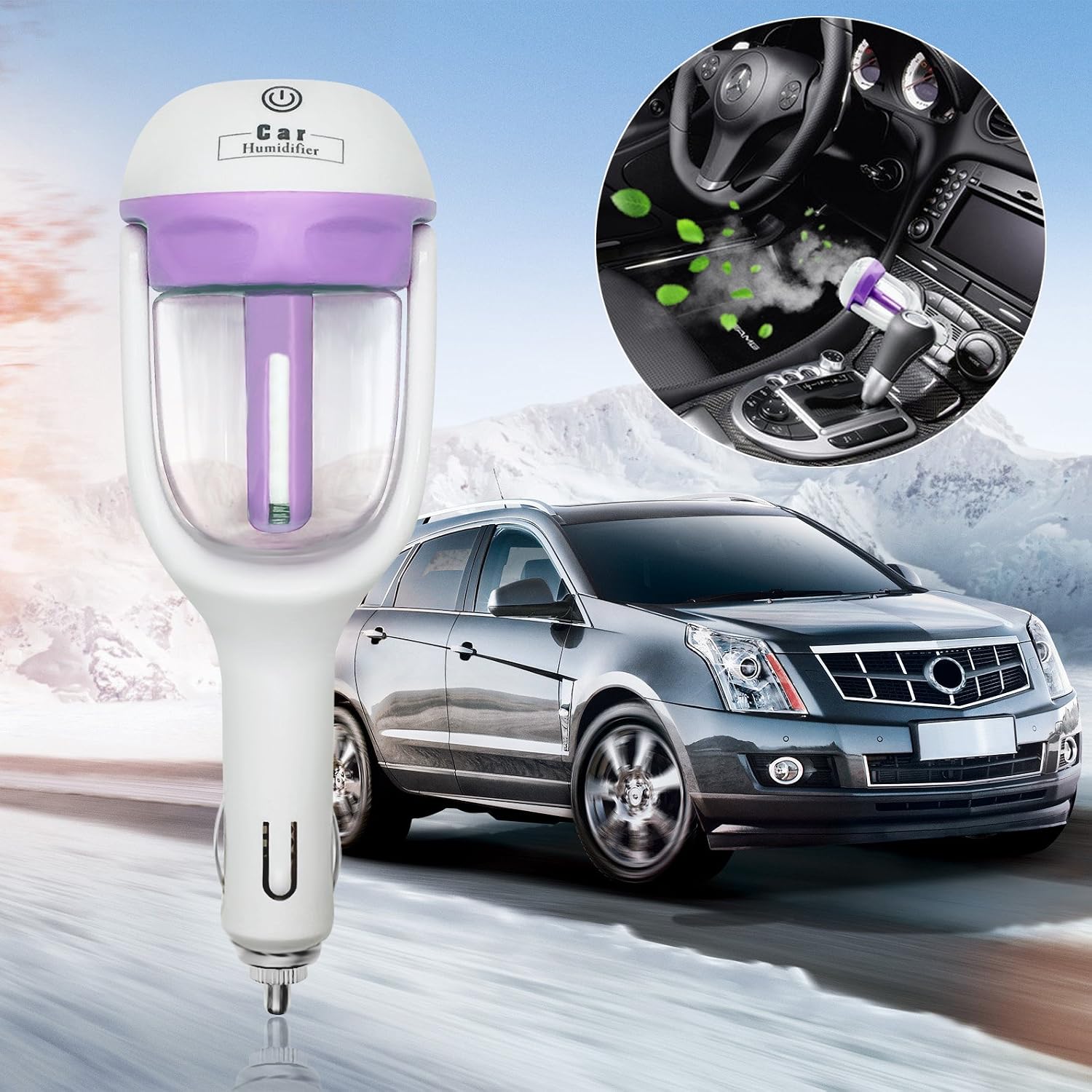econoLED Car Humidifier,Mini Air Purifier Aroma Diffuser Air Freshener Purifier Aromatherapy Mist Maker with 180 Degree Rotation, Suit for Water Soluble Essential Oils Protable Diffuser (Purple)